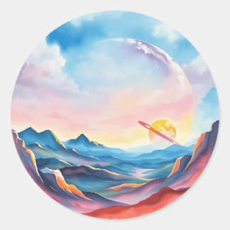 Sticker Rond Paysage d'aquarelle planétaire dynamique