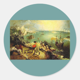 Sticker Rond Paysage de Bruegel avec la chute d'Icarus - 1558
