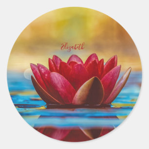 Sticker Rond Paysage de fleurs de Lotus rouges, Zen