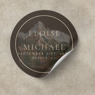 Sticker Rond Paysage de montagne aquarelle rustique pour mariag