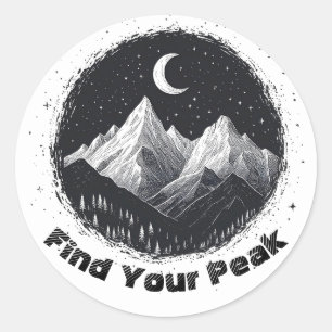 Sticker Rond Paysage de montagne Dessin et trouver votre texte