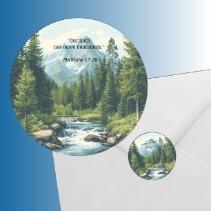 Sticker Rond Paysage de montagne Verset de la Bible Sage