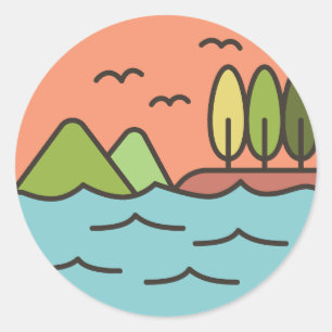 Sticker Rond Paysage de nature à ligne plate