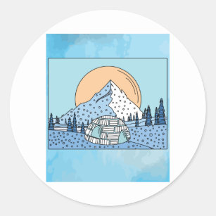 Sticker Rond Paysage de neige et de glace d'Igloo