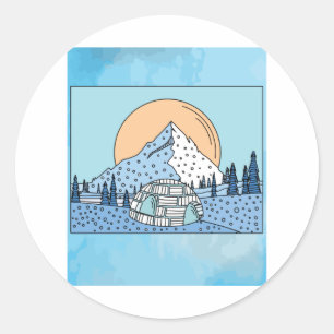 Sticker Rond Paysage de neige et de glace d'Igloo
