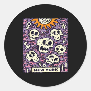 Sticker Rond Paysage de New York punk grunge vintage rétro graf