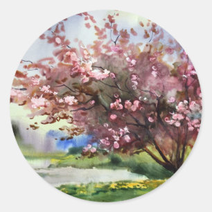 Sticker Rond Paysage de peinture aquarelle