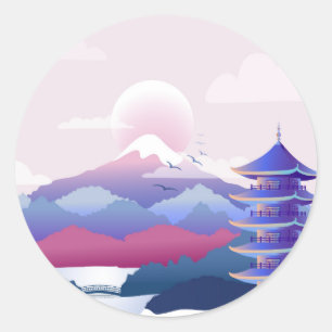 Sticker Rond Paysage De Temple Paisible À L'Aube
