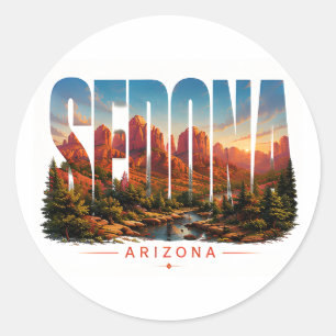 Sticker Rond Paysage désertique de roche rouge de Sedona Arizon