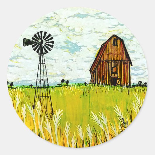 Sticker Rond Paysage d'été de ferme rustique (Devant)