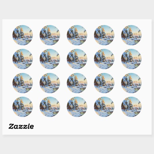 Sticker Rond Paysage d'hiver, Bessonof (Feuille)