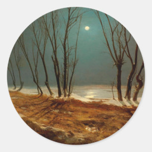 Sticker Rond Paysage en hiver au clair de lune par Carl Blechen