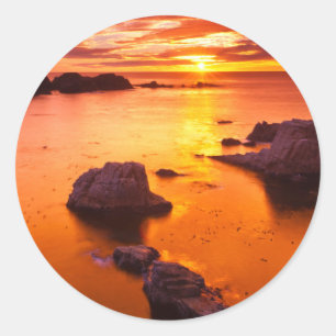 Sticker Rond Paysage marin orange, coucher de soleil, Californi