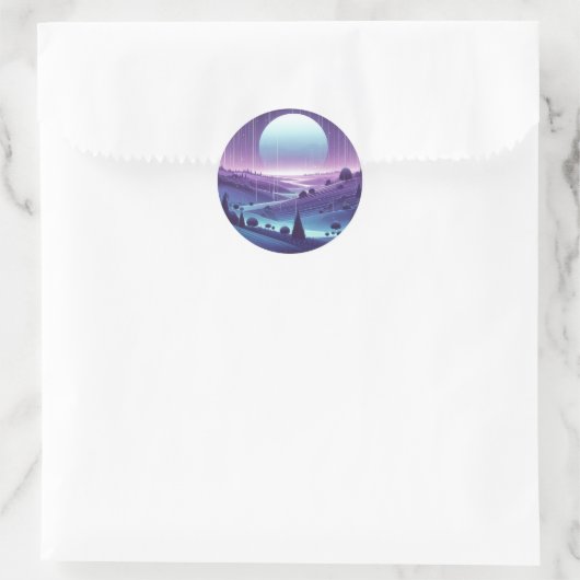 Sticker Rond Paysage nocturne - Monlit Hills and Falling Stars (Sac)