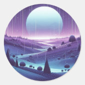 Sticker Rond Paysage nocturne - Monlit Hills and Falling Stars (Devant)