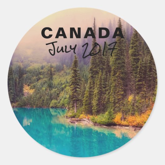 Sticker Rond Paysage pittoresque du Nord Canada rustique (Devant)