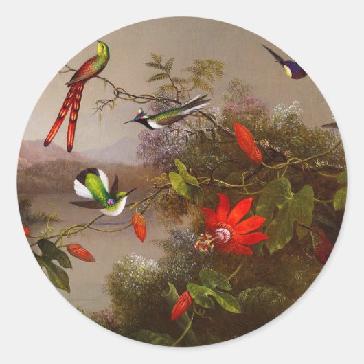 Sticker Rond Paysage tropical avec dix colibris (Devant)