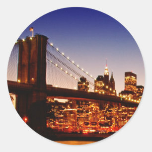 Sticker Rond Paysage urbain de New York avec le pont au-dessus