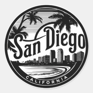 Sticker Rond Paysage urbain de San Diego Californie
