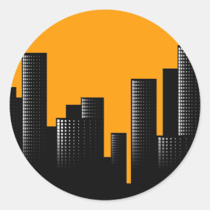Sticker Rond paysage urbain orange