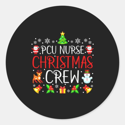 Sticker Rond Pcu Nurse Christmas Crew Matching Xmas  (Devant)