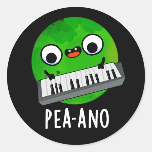 Sticker Rond Pea-ano Funny Musique Veggie Pea Pun Dark BG (Devant)