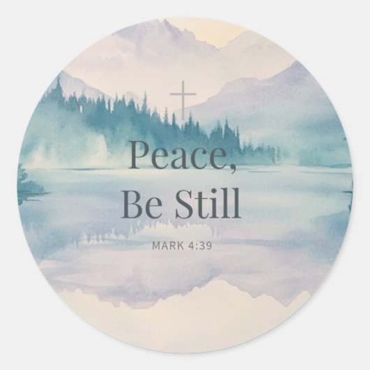Sticker Rond Peace, Be Still Christian Scripture – Mark 4:39 (Devant)