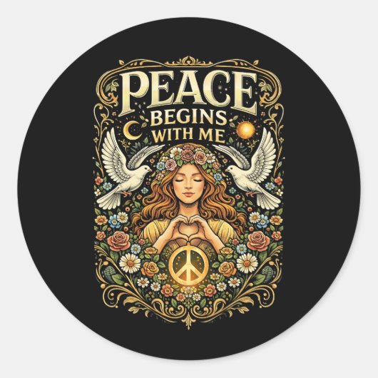 Sticker Rond Peace Begins Within (Devant)