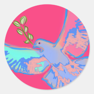 Sticker Rond Peace colombe Pop art en rose vif