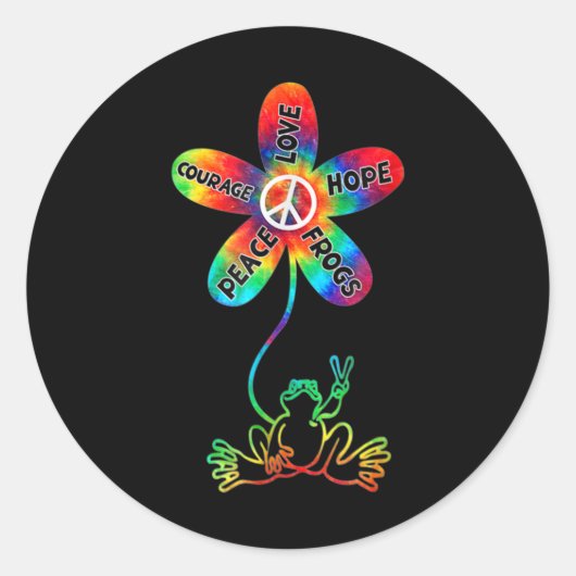 Sticker Rond Peace Courage Aimer Hope Frogs Hippie (Devant)