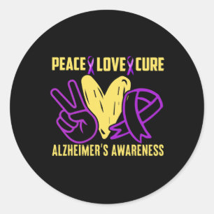 Sticker Rond Peace Cure Love La sensibilisation à Alzheimer