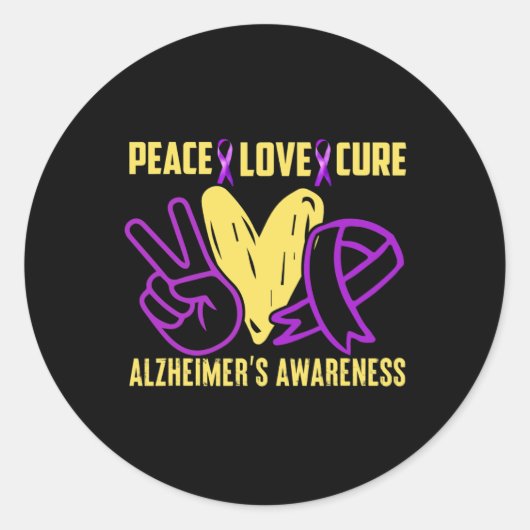 Sticker Rond Peace Cure Love La sensibilisation à Alzheimer (Devant)