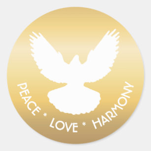 Sticker Rond Peace Dove en vol blanc sur or Simply Elegant