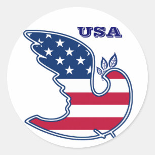 Sticker Rond Peace Dove. USA Patriotic Design