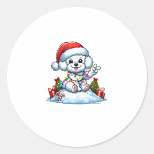 Sticker Rond Peace Hauteur Bichon Frise Lumières de Noël Chien 