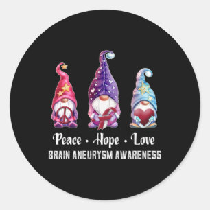 Sticker Rond Peace Hope Love Gnomes Cerveau Aneurysme sensibili