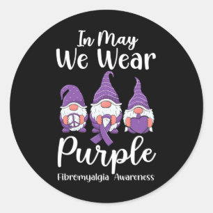 Sticker Rond Peace Hope Love Gnomes Purple Ribbon Fibromyalgia