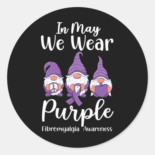 Sticker Rond Peace Hope Love Gnomes Purple Ribbon Fibromyalgia (Devant)