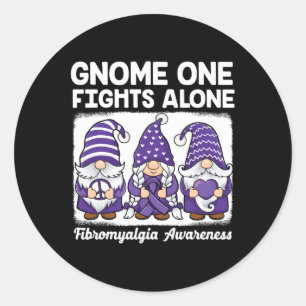 Sticker Rond Peace Hope Love Gnomes Purple Ribbon Fibromyalgia
