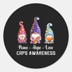 Sticker Rond Peace Hope Love Gnomes Sensibilisation aux SPRC