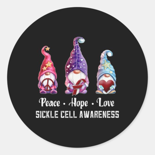 Sticker Rond Peace Hope Love Gnomes Sickle Cell Awareness (Devant)