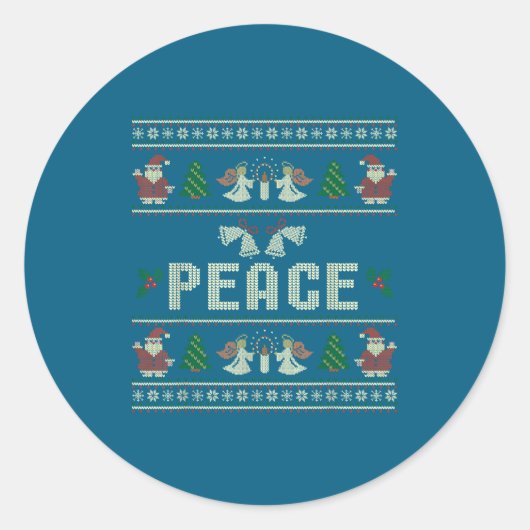 Sticker Rond Peace I Come In Peace Couple Matching Ugly Christm (Devant)
