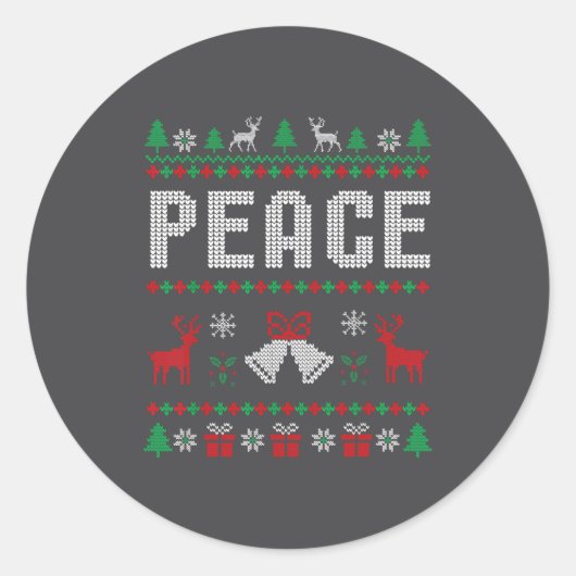 Sticker Rond Peace I Come In Peace Couple Matching Ugly Christm (Devant)