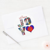 STICKER ROND PEACE JOY LOVE MUSICAL PÈRE NOËL XMAS CLASSI (Enveloppe)