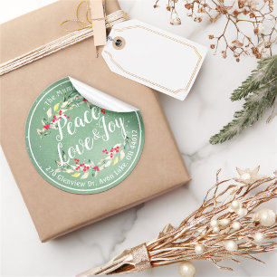 Sticker Rond Peace Joy & Love Noël Bonne année Adresse