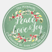Sticker Rond Peace Joy & Love Noël Bonne année Adresse (Devant)