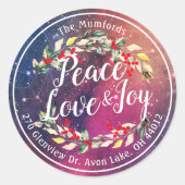 Sticker Rond Peace Joy & Love Noël Bonne année Adresse (Devant)
