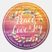 Sticker Rond Peace Joy & Love Noël Bonne année Adresse (Devant)