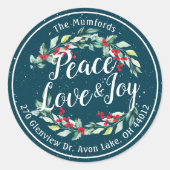Sticker Rond Peace Joy & Love Noël Bonne année Adresse (Devant)