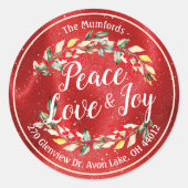 Sticker Rond Peace Joy & Love Noël Bonne année Adresse (Devant)
